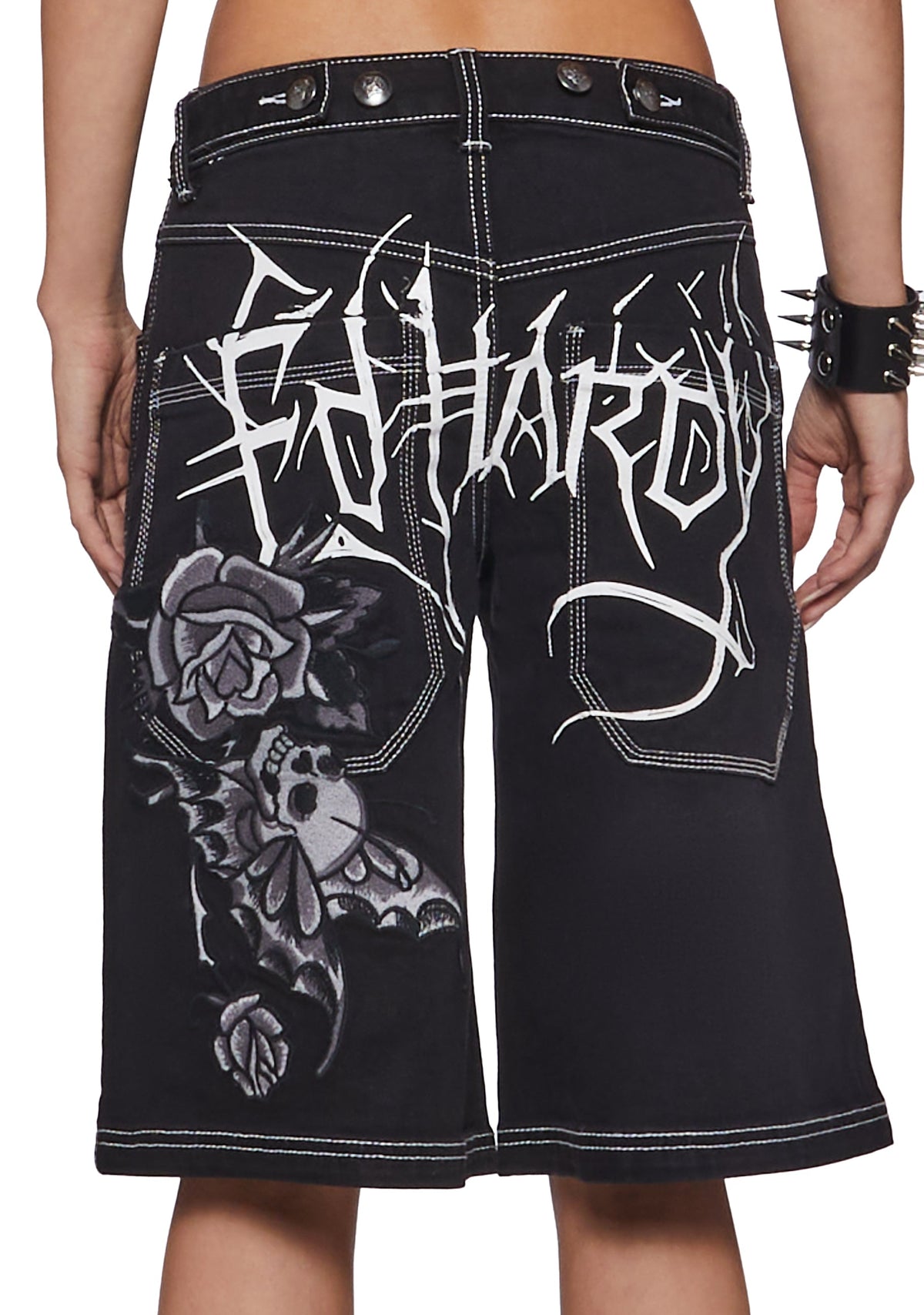 Butterfly Skull Embroidered Jort