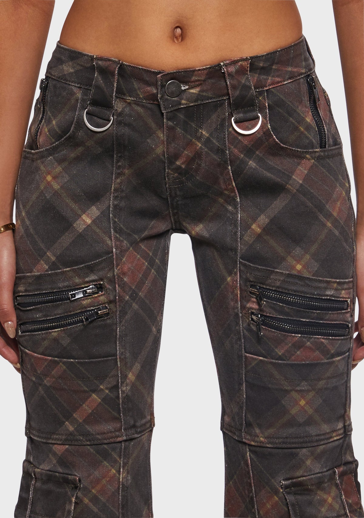 Aurora Cargo Jeans - Dark Plaid
