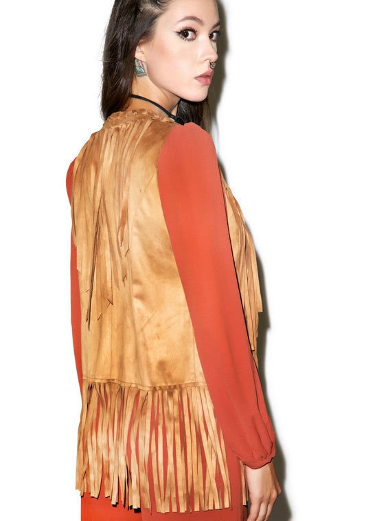 Free Spirit Fringe Vest - Light Red