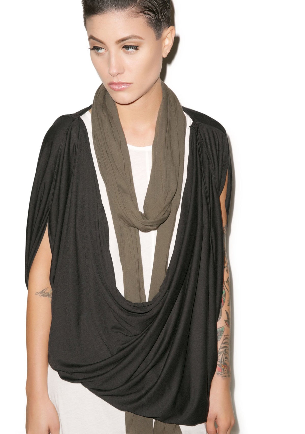 Empire Cowl Neck Tank - Dark Green