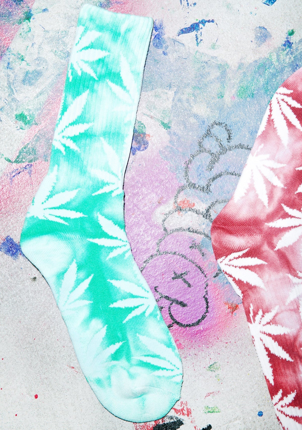 Tie Dye Plantlife Crew Sock - Off White
