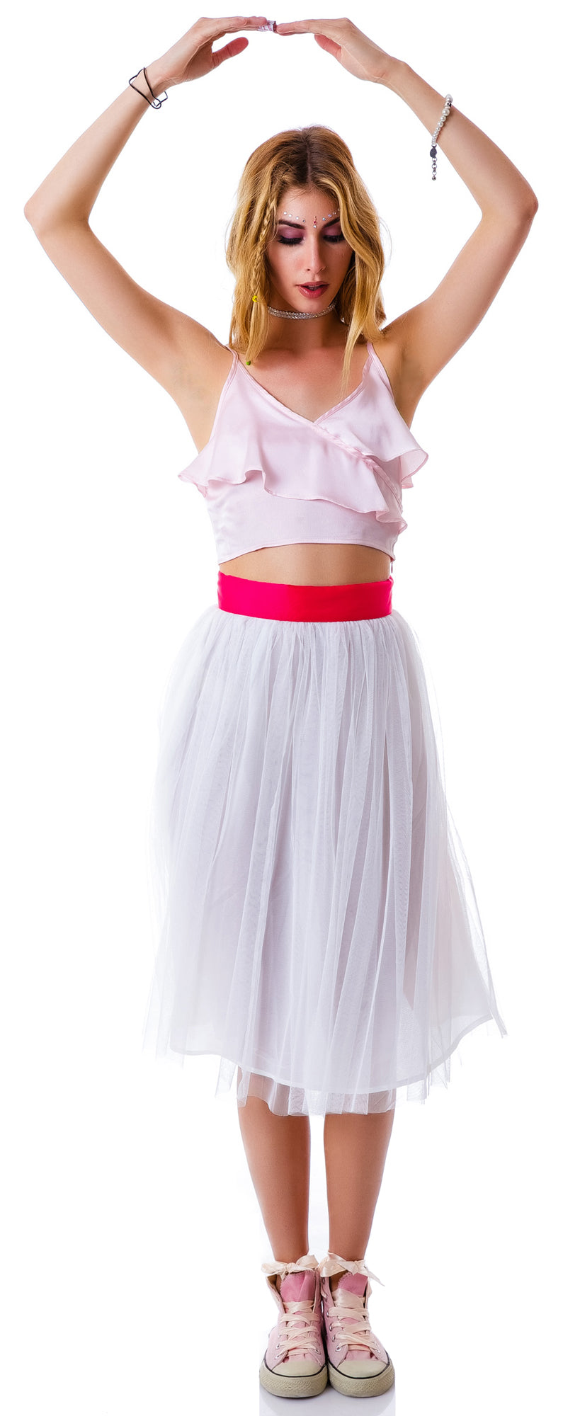 Cierra Air Tulle Midi Skirt - Gray