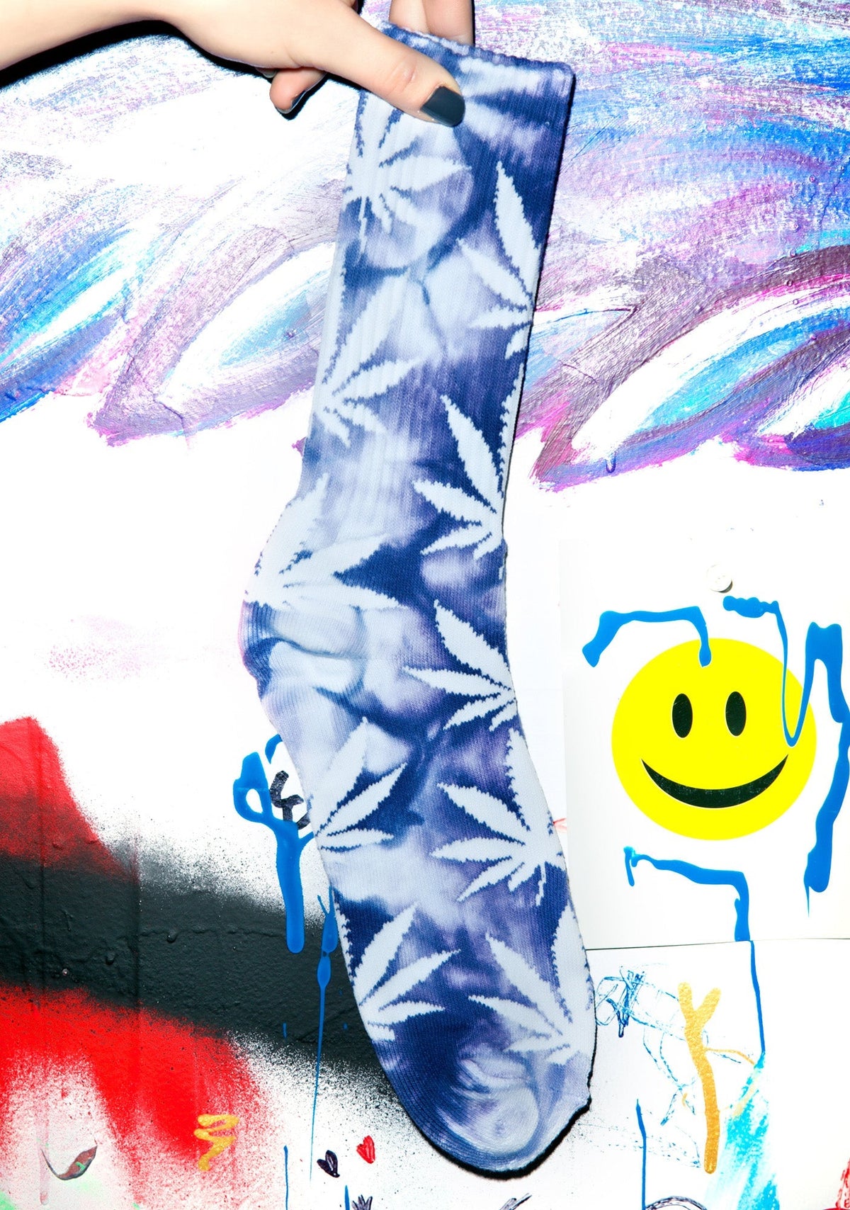 Tie Dye Plantlife Crew Sock - Dark Blue