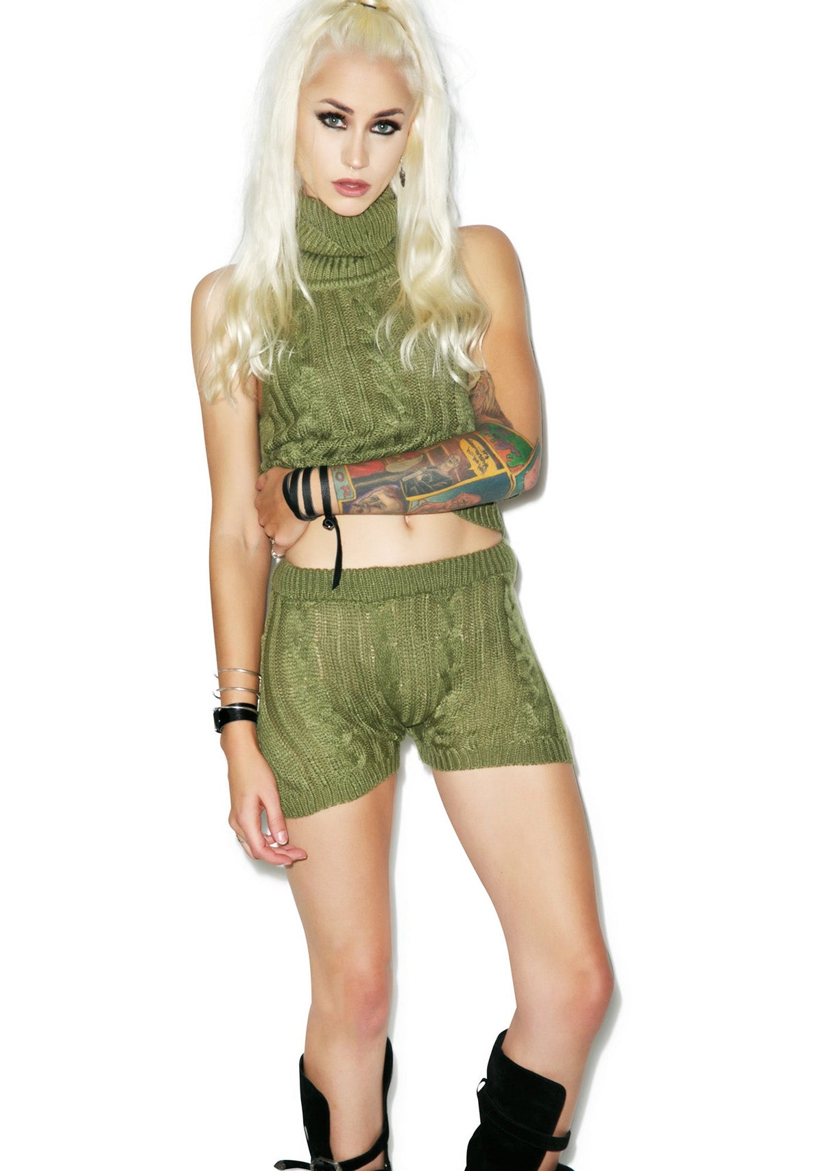 Sophie Cable Knit Shorts - Green