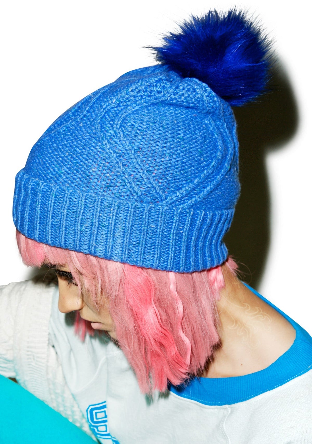Cable Knit Beanie - Blue