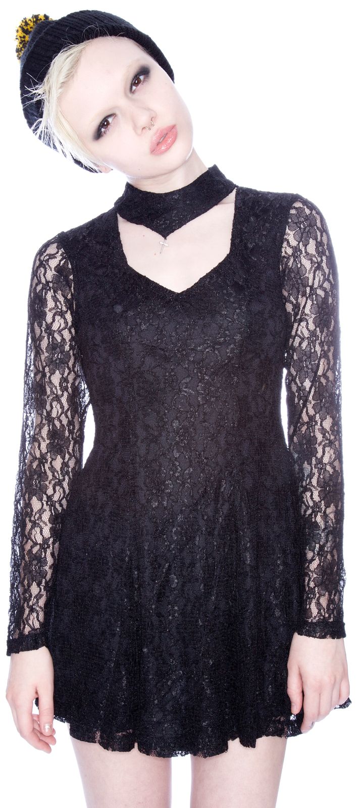 Lace Choker Dress - Black