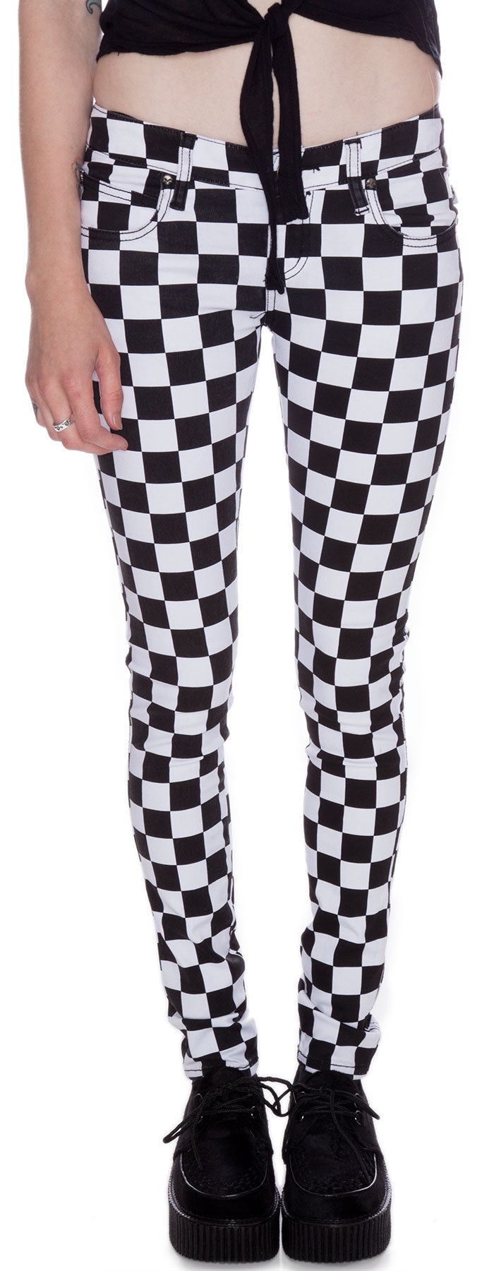 Dyed Checkered Jeans - Red