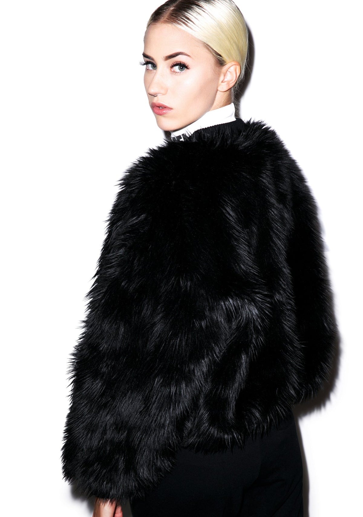 Sharon Faux Fur Bomber Jacket - Black