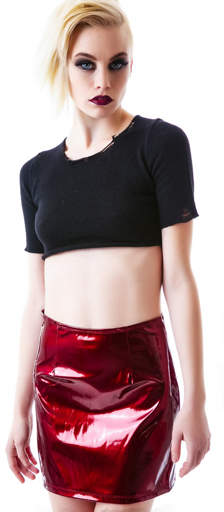 Slick PVC Zipper Skirt - Black
