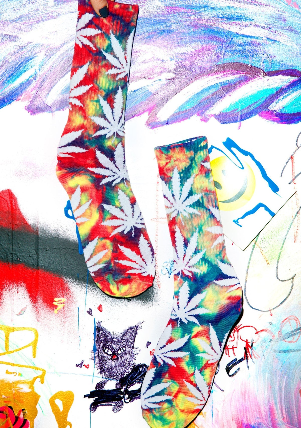 Tie Dye Plantlife Crew Sock - Dark Red