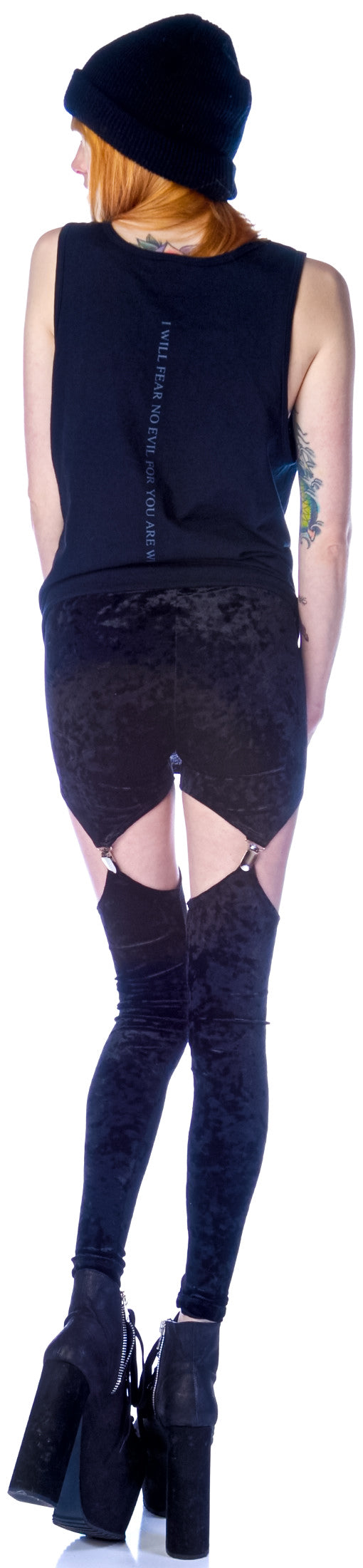 Crushed Velvet Garter Leggings - Dark Purple