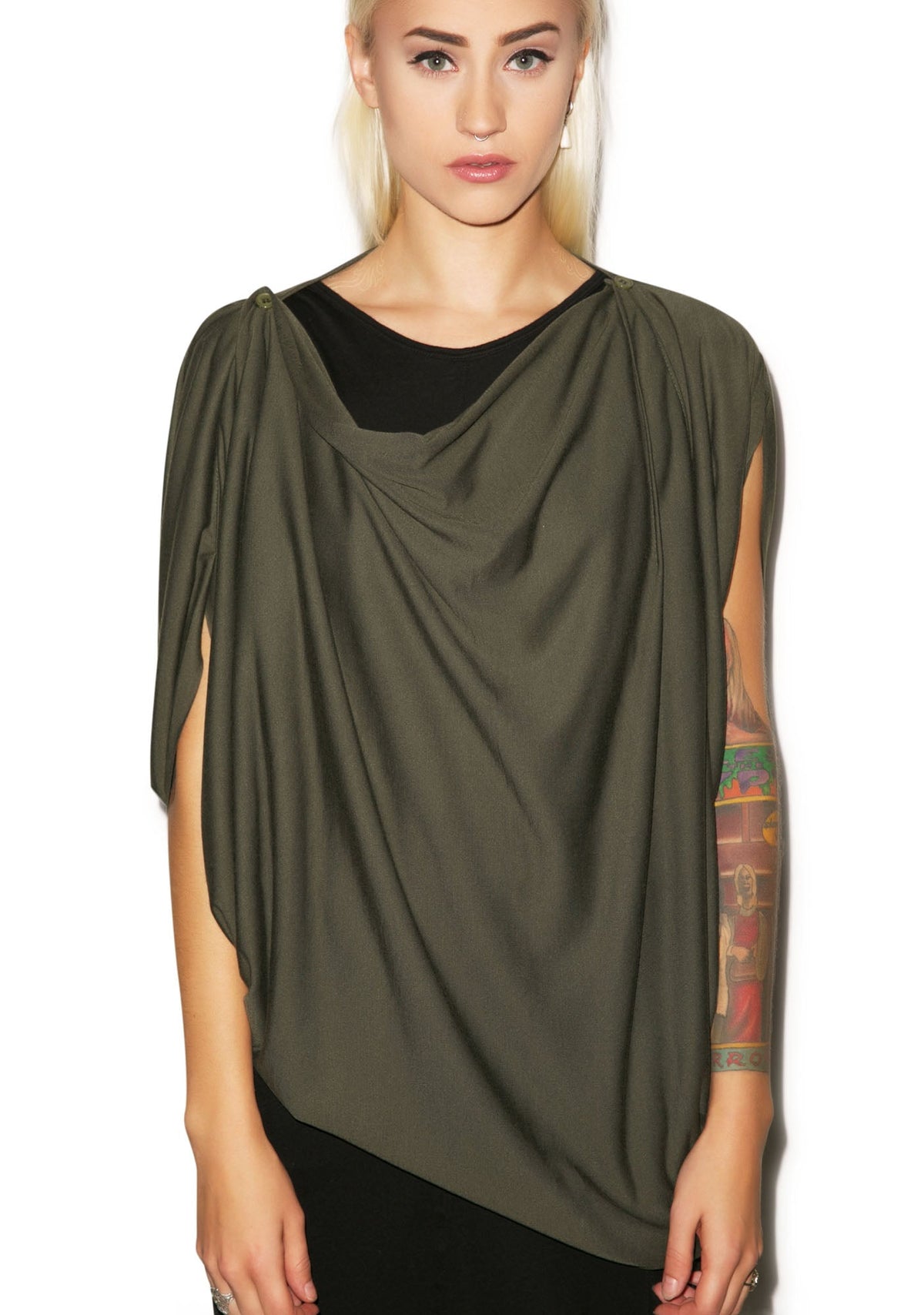 Empire Cowl Neck Tank - Dark Green