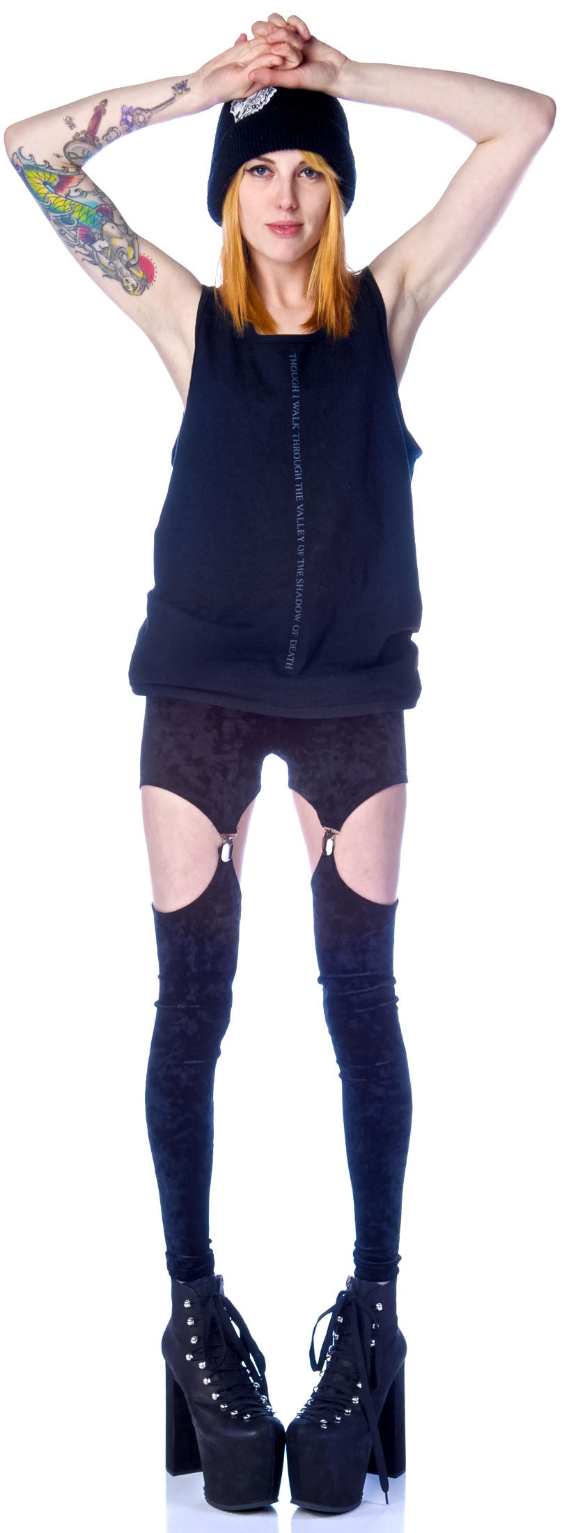 Crushed Velvet Garter Leggings - Black