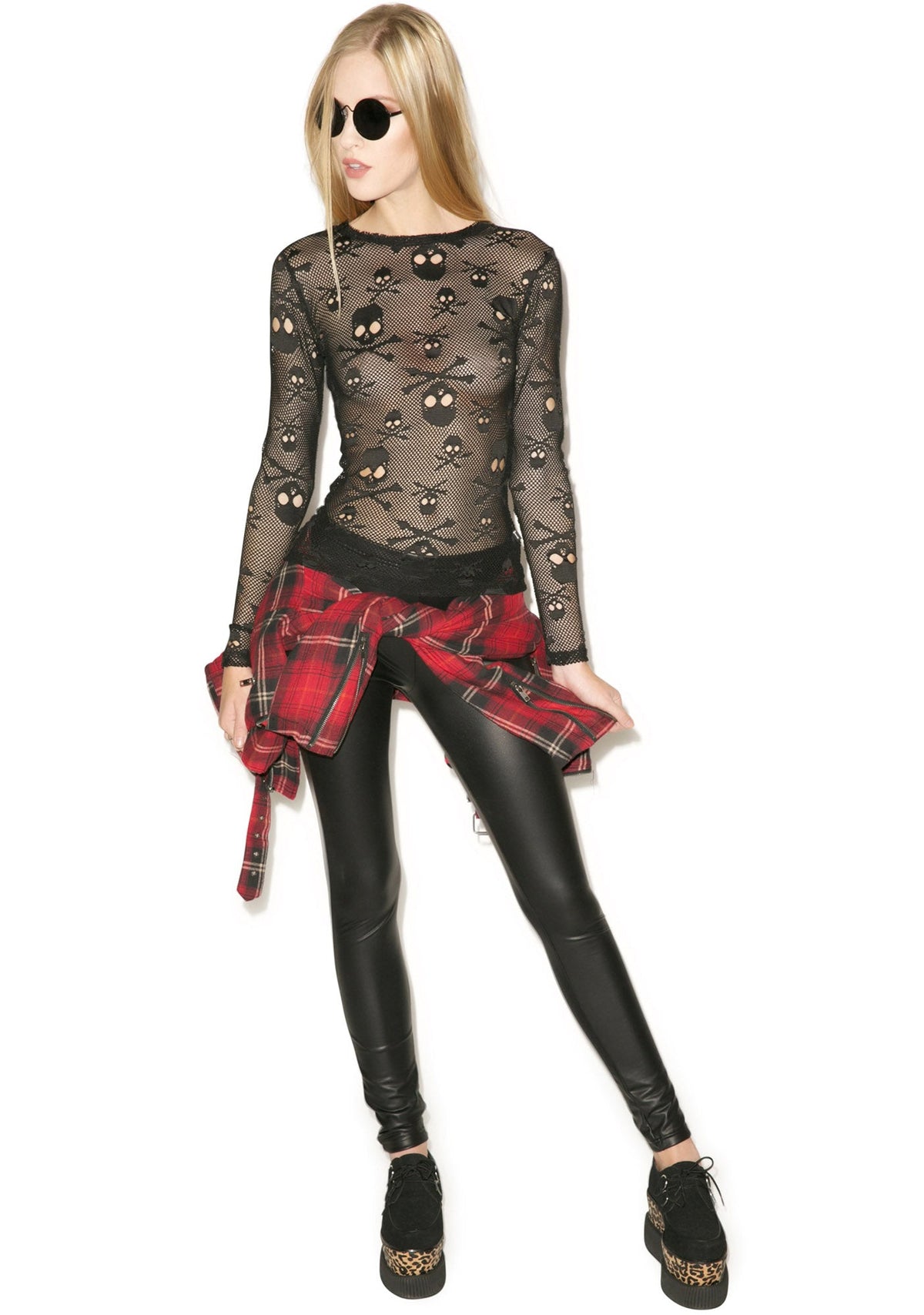 Holey Net Long Sleeve Shirt - Black