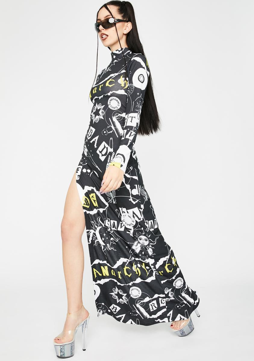 Punk Print Maxi Dress - Brown
