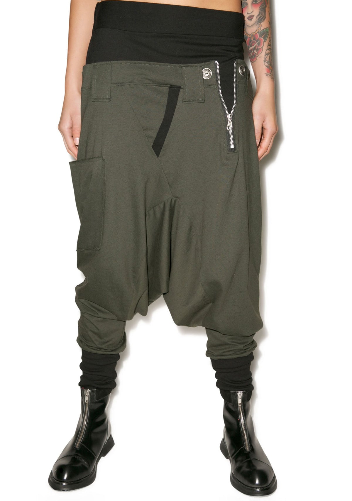 Rust Drop Crotch Pants - Dark Green