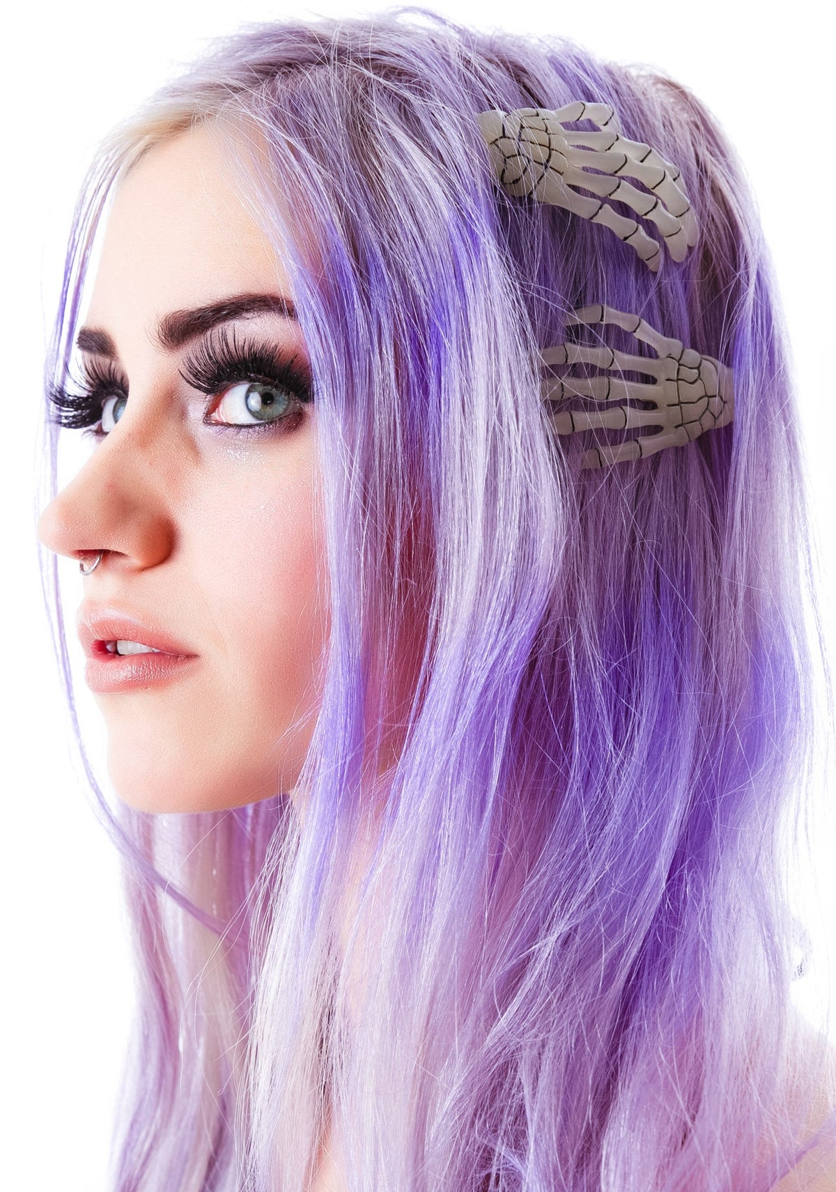 Skeleton Bone Hands Hair Slides - Blue