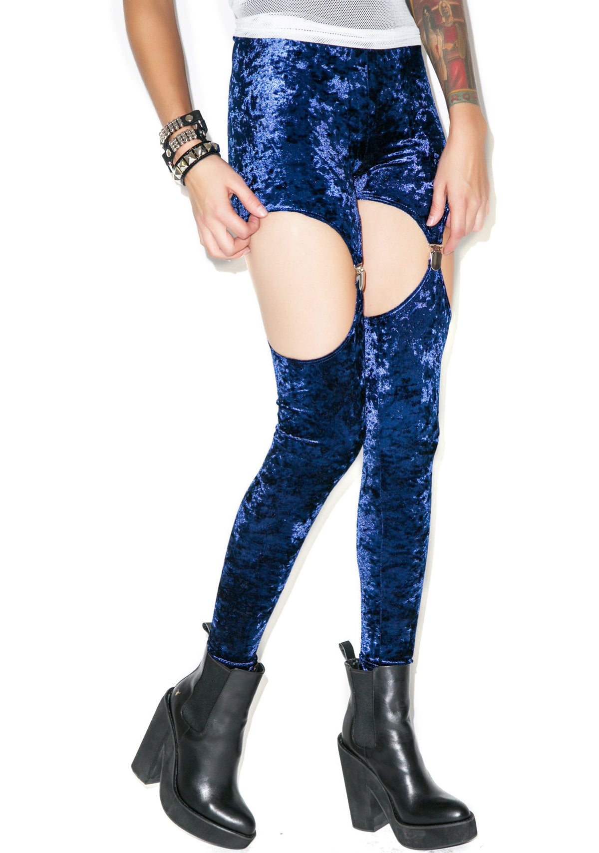 Crushed Velvet Garter Leggings - Dark Purple
