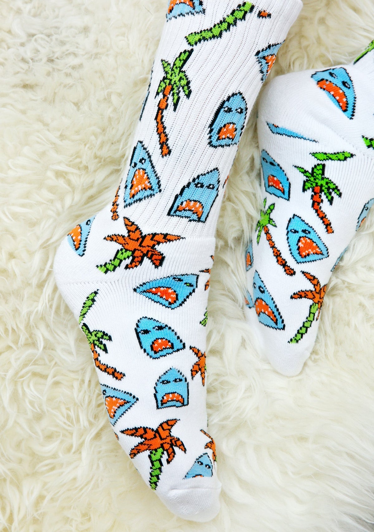 Anne Freeman Shark Attack Crew Socks - White