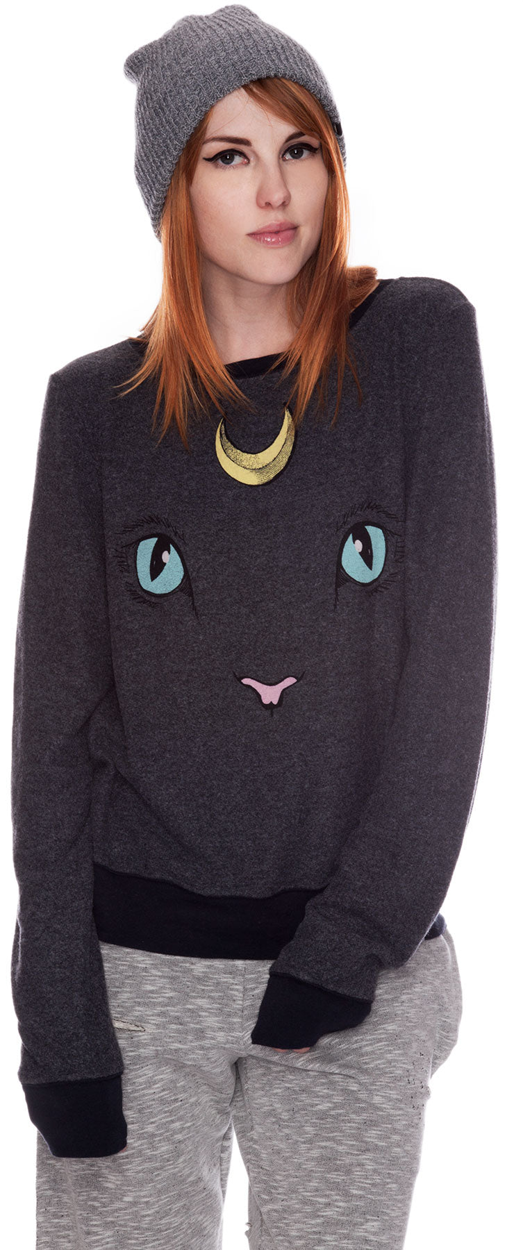 Cat and Moon Baggy Beach Jumper - White