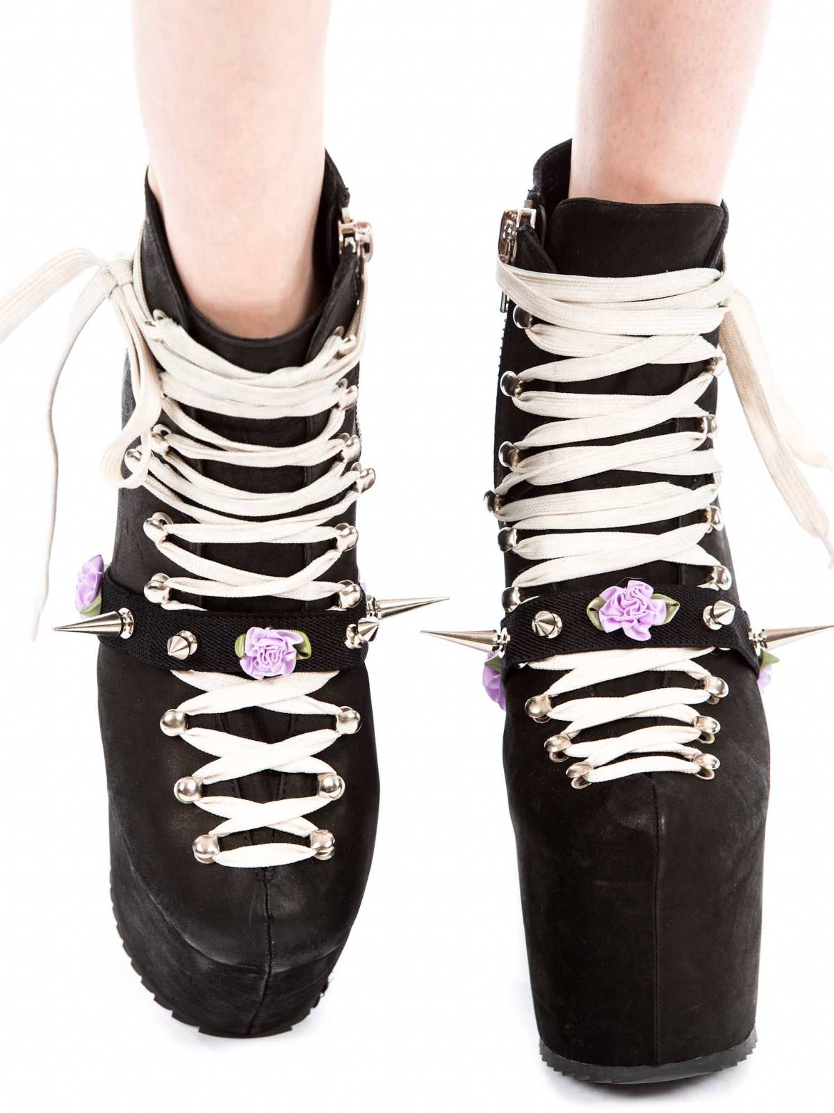 Spikes and Flower Shoe Garter - Pink