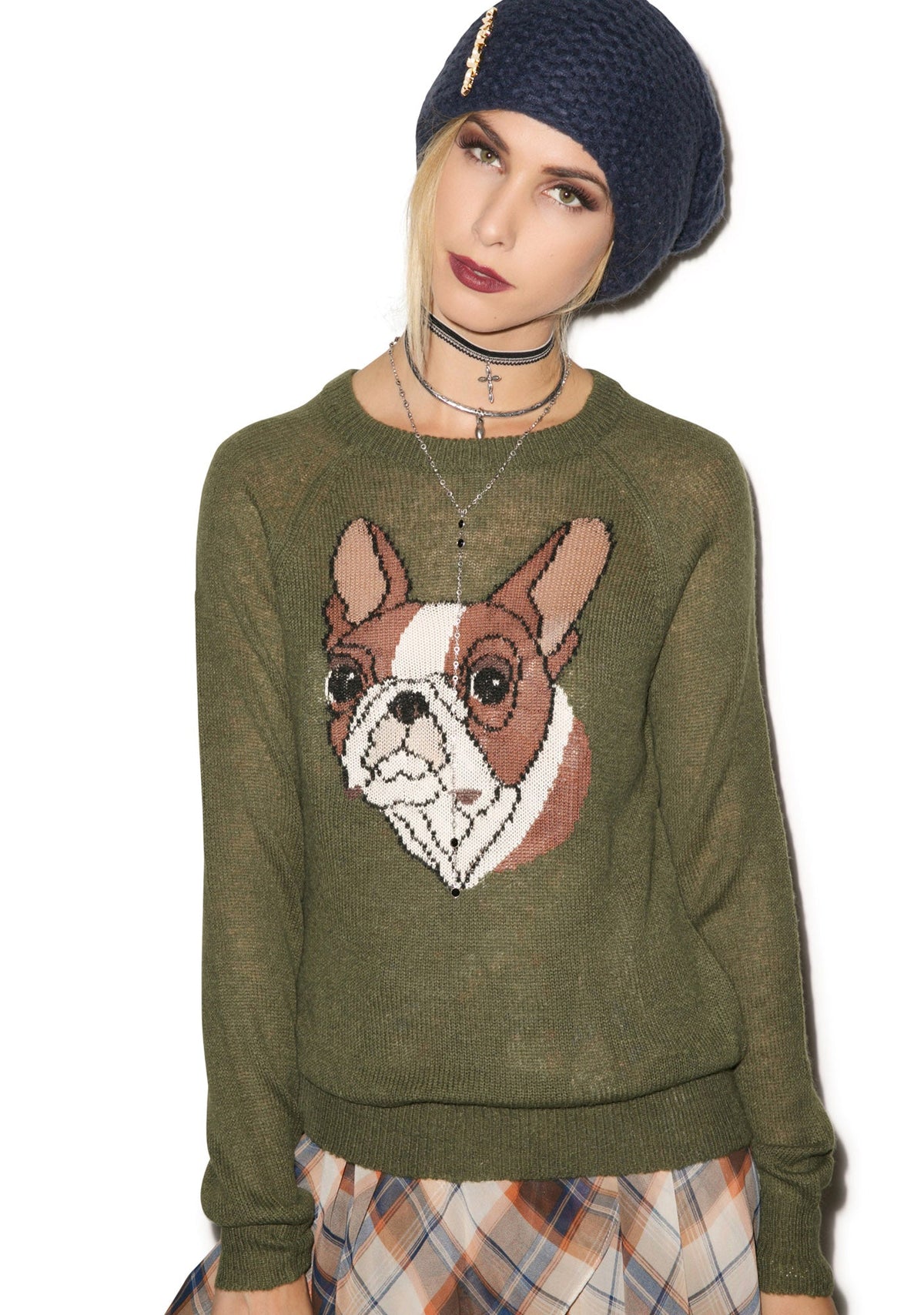 Bulldog Party Sweater - Dark Green