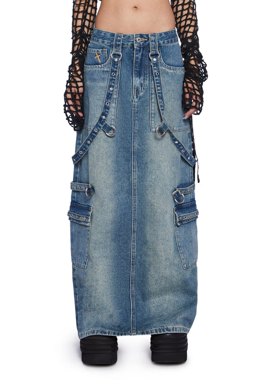 Bondage Denim Maxi Skirt - Blue