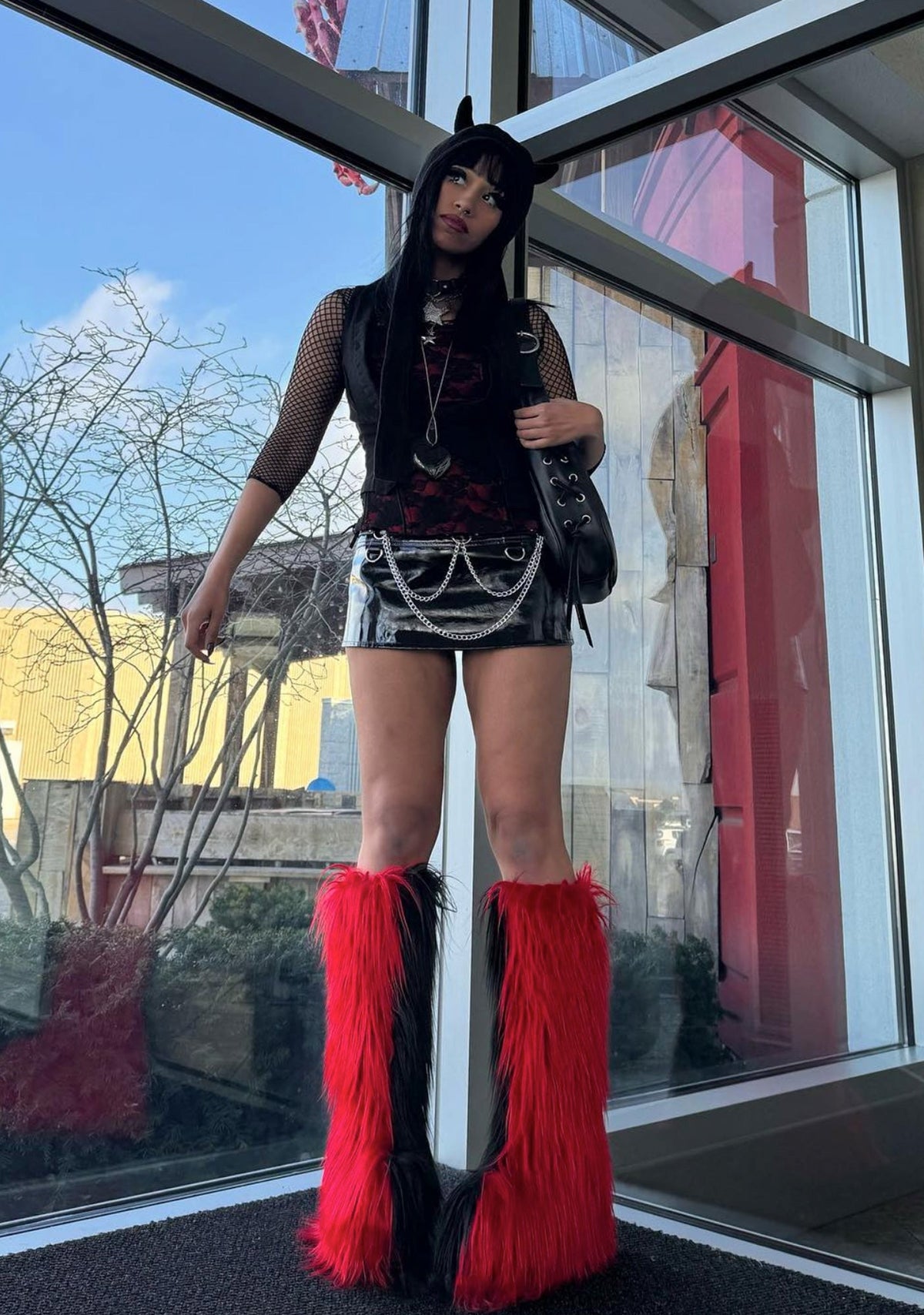 Liquid Rhythm Faux Fur Boots - Red