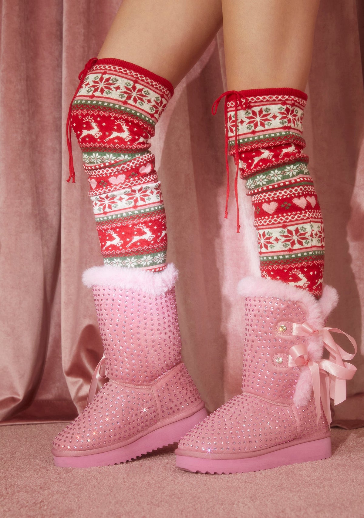 Snowflake Cadet Rhinestone Booties - Pink
