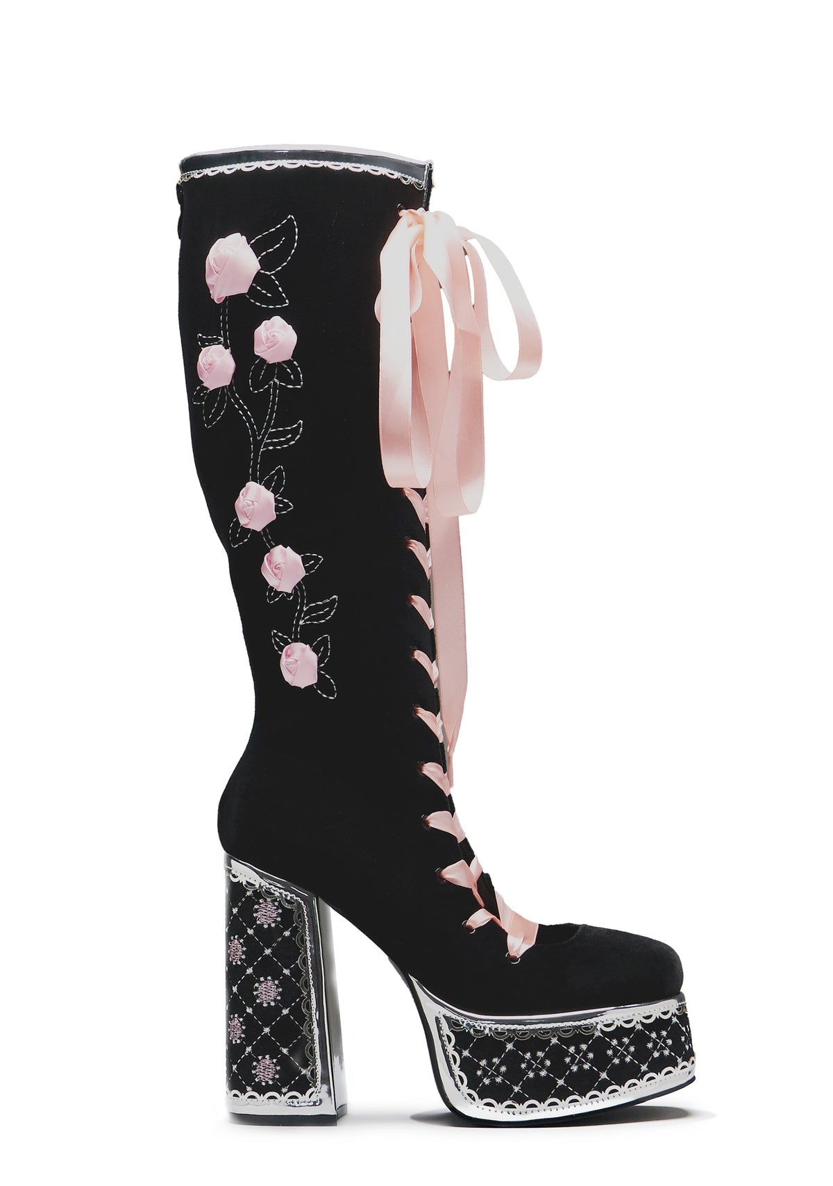Guiltless Ghost Lace Up Platform Long Boots - Black
