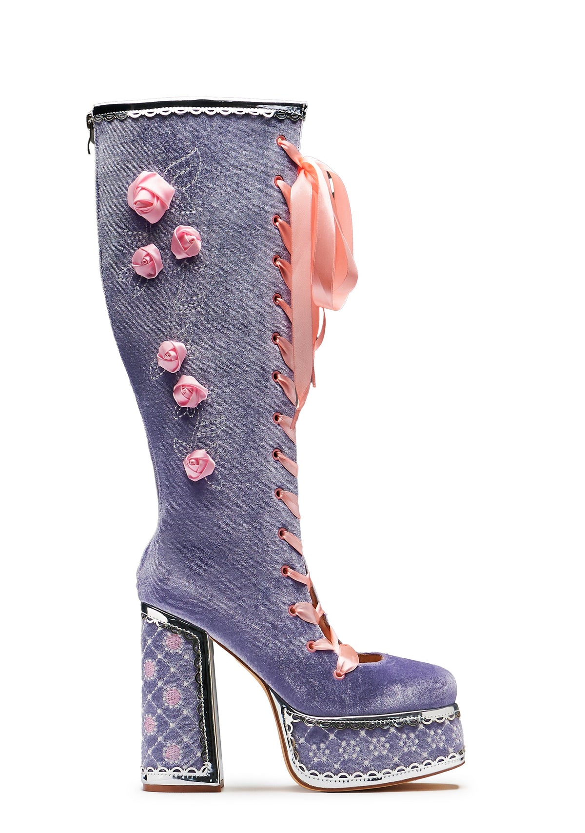 Guiltless Ghost Lace Up Platform Long Boots - Lilac
