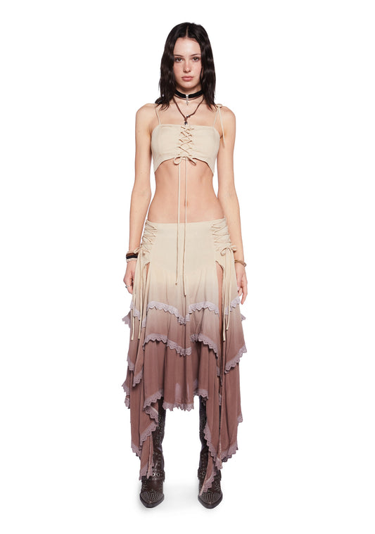 Sahara Wildflower Maxi Skirt Set - Brown
