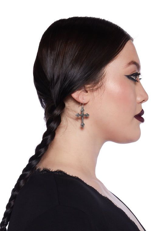 Gothic Devotion Cross Earrings