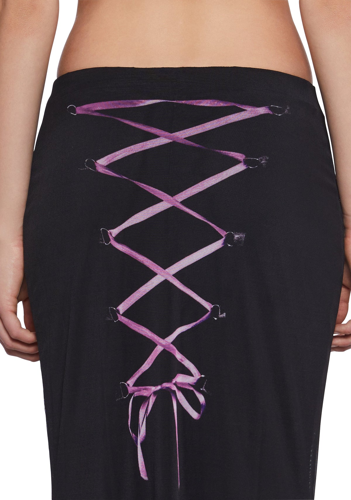Corset Print Mesh Maxi Skirt