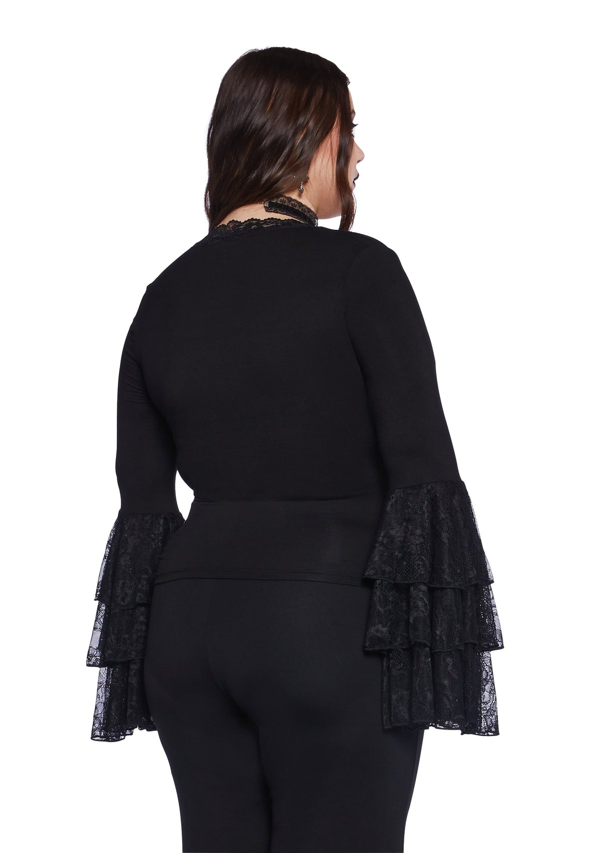 Plus Melancholy Lace Long Sleeve Top - Black