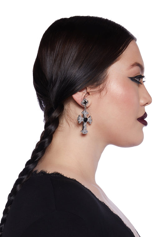 Devoted Heart Cross Drop Earrings