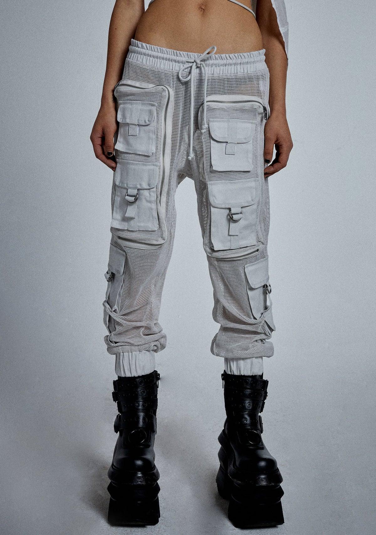 Complex Nights Fishnet Cargo Pants - Gray