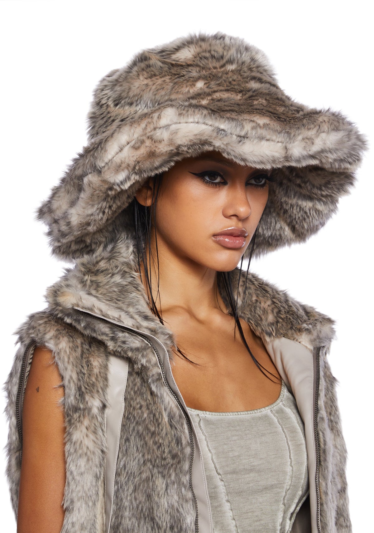 Chamber Faux Fur Bucket Hat - Brown