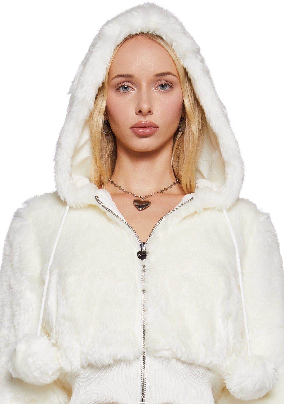 Candy Blossom Faux Fur Hoodie - Ivory