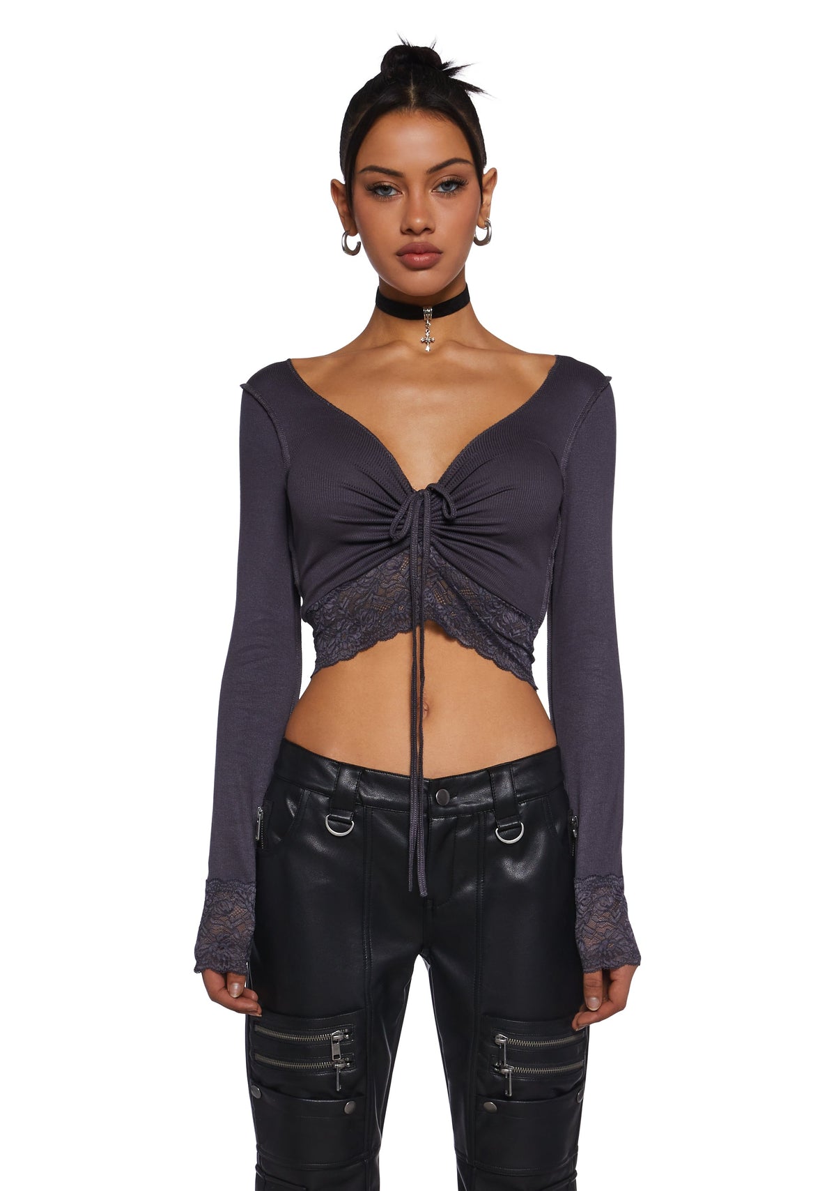 Snap Back Long Sleeve Top - Gray