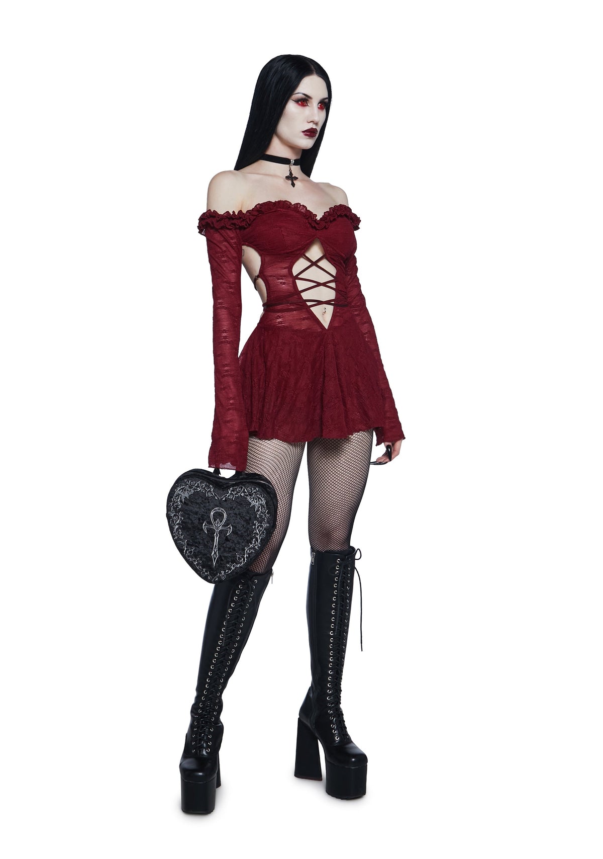 Collective Hearts Mini Dress - Dark Red