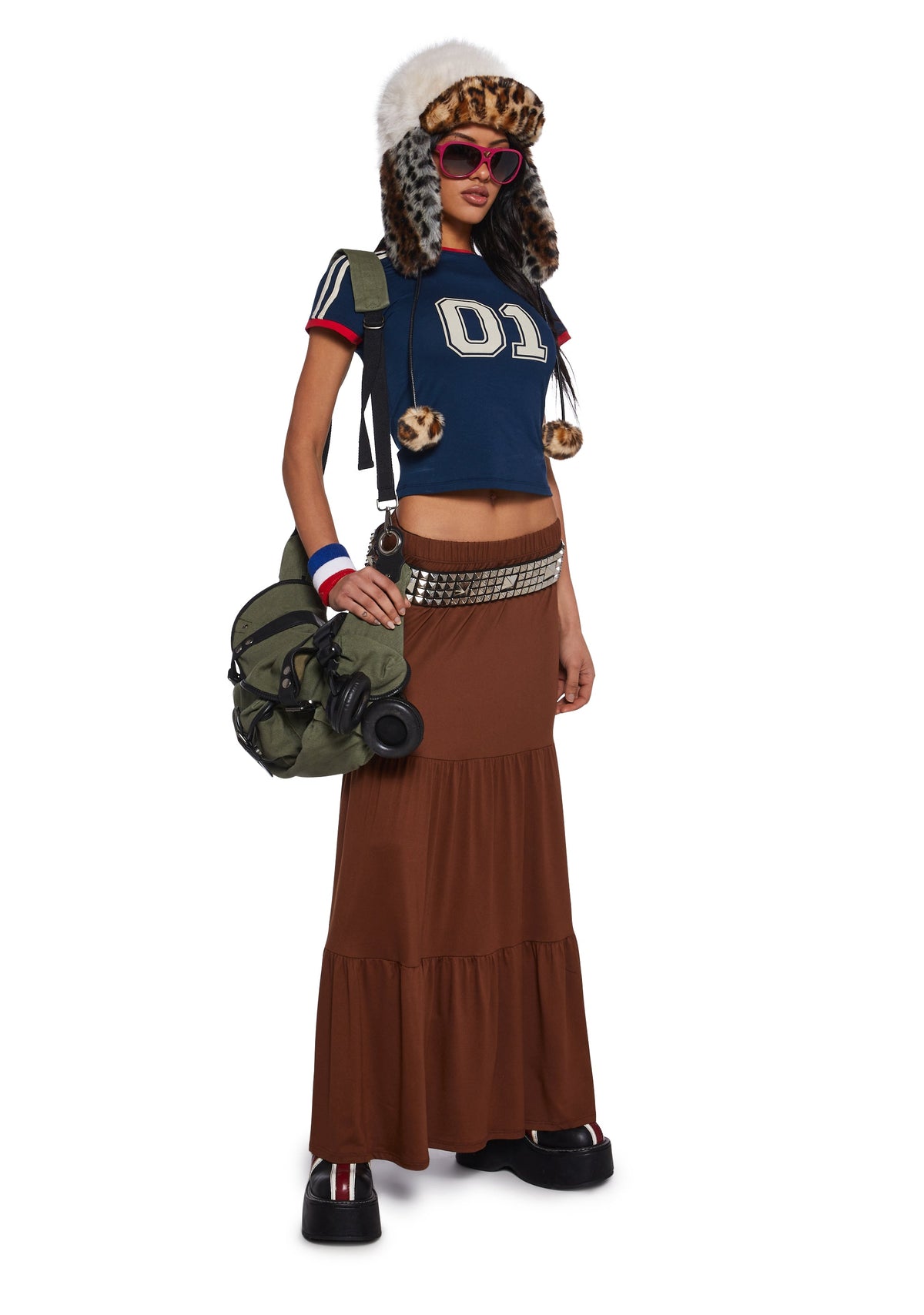 Y2K Beats Maxi Skirt - Brown