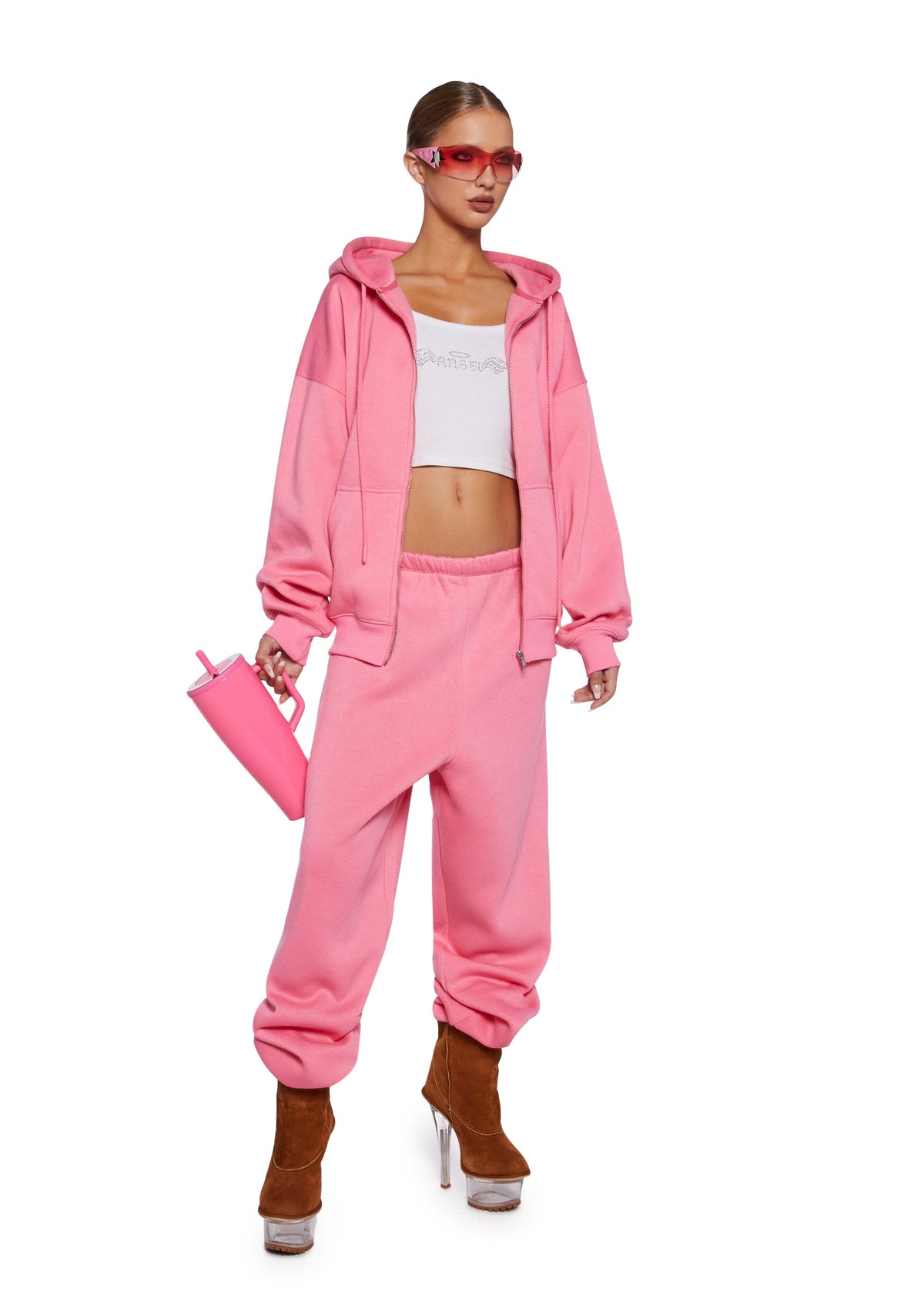 Indulge Me Zip-Up Hoodie - Pink