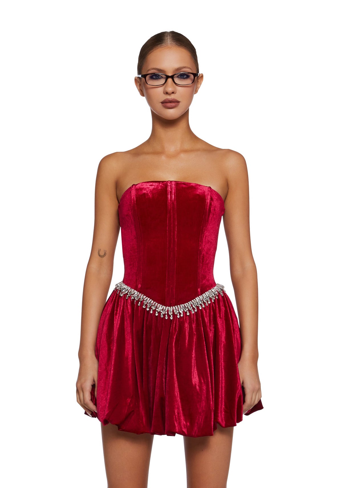 Tinsel Event Velvet Dress - Red