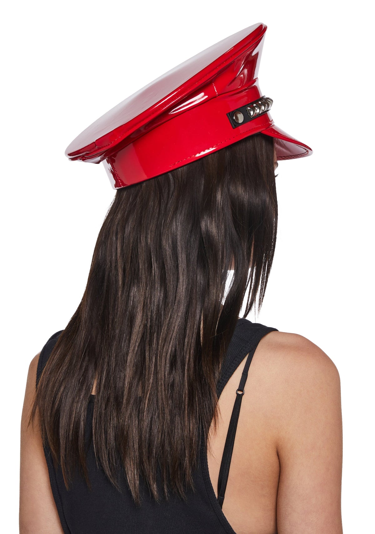 Pyramid Studded Captain Hat - Red