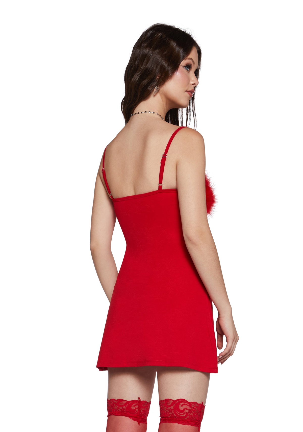 Flirty N' Thriving Marabou Dress - Red