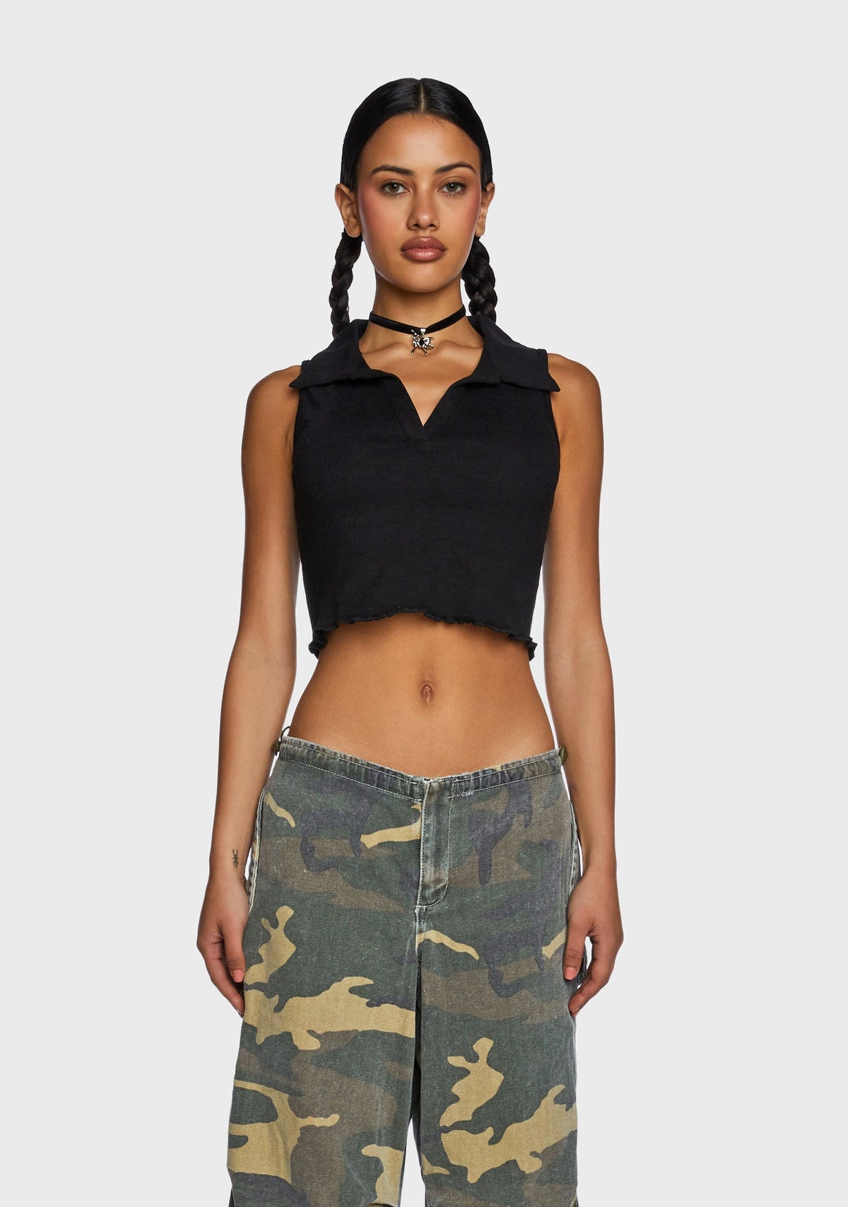 Collared Crop Top