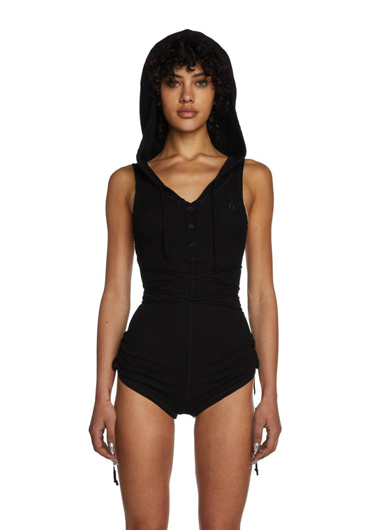 Replay Hooded Racerback Romper - Black