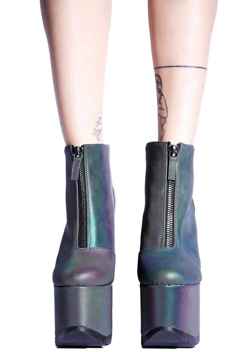 Reflective Nightmare Platform Boots - Silver