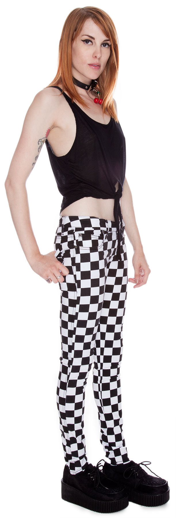 Dyed Checkered Jeans - Red